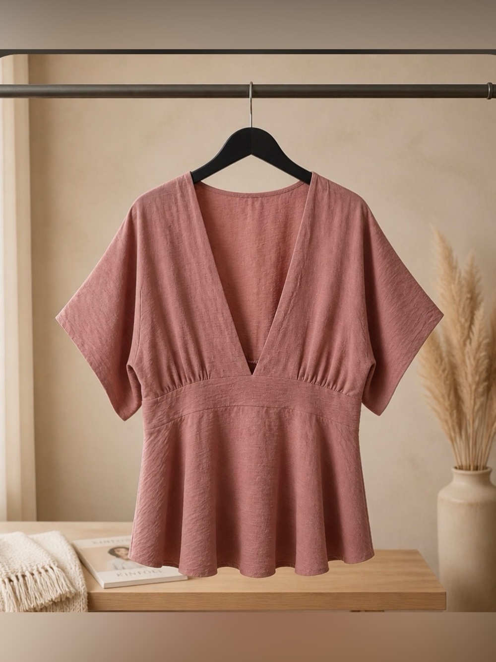 Boohoo Rose Blush V-Neck Peplum Top